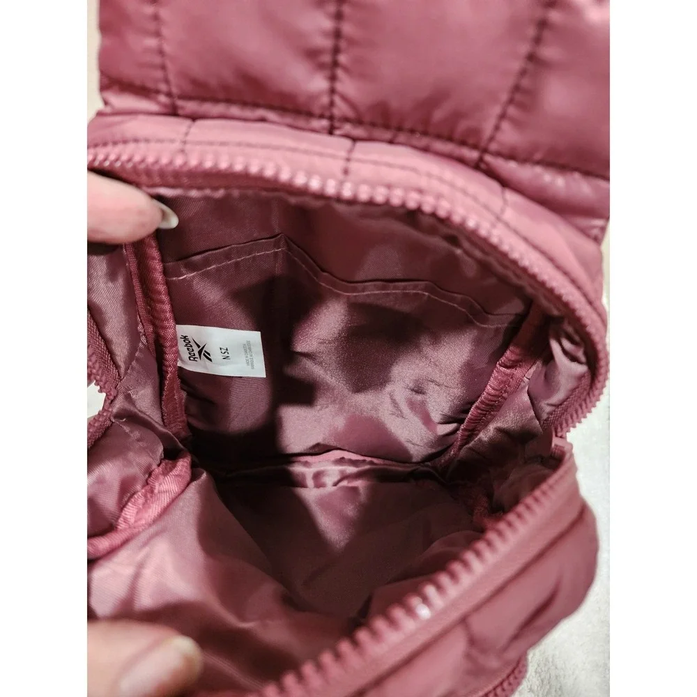 Reebok Quilted Sling Backpack Crossbody Bag Mauve Pink Puffer Athleisure Utility